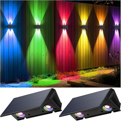 2PCS Applique murale solaire extérieure, capacité 1500 mAh, étanche IPX4, projecteur sans fil, 100 lumens, convient aux clôtures de jardin.