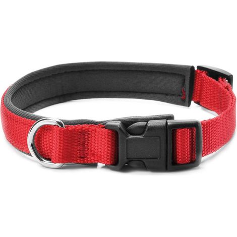 Collare in nylon con rivestimento in neoprene e clip in plastica per cani : 1,5 x 35-40 cm collare - Rosso (1/3)