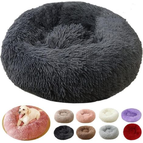 Hundebett rund 90cm dunkelgrau, flauschig, anti-rutsch, für große Hunde