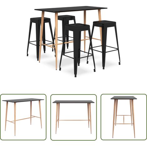 The Living Store 5-tlg. Bar-Set Schwarz - Bar Set - Bartisch - Barhocker - Kücheninsel - Wohnzimmer Dekoration (1/5)
