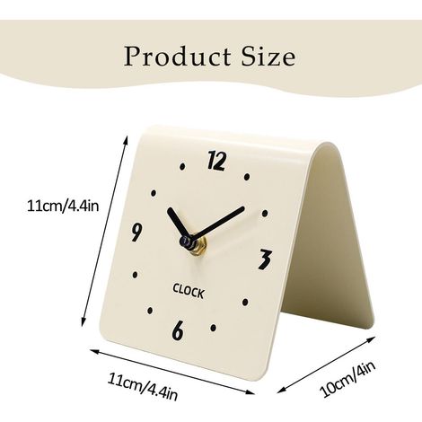 Horloge de bureau beige, horloge de bureau analogique à quartz, horloge murale silencieuse sans tic-tac, mouvement continu, mini-horloge murale à piles, décoration pour bureau, cuisine, maison, salon (1/4)