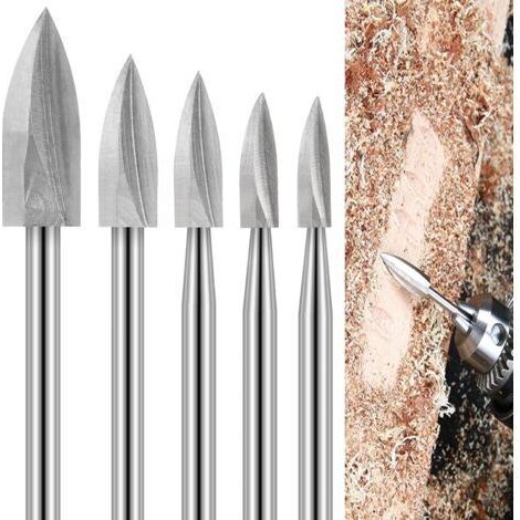 Outils de Sculpture sur Bois pour Outil Rotatif,5 pièces Mèches de Gravure,Jeu de Mèches de Sculpture sur Bois avec Tige de 1/8 pouces pour Bricolage,Sculpture,Gravure,Meulage et Perçage (1/5)