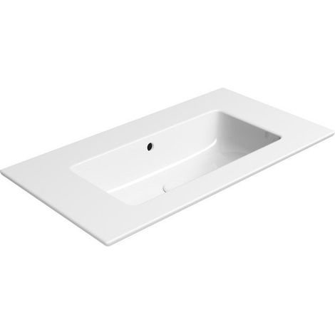 Lavabo en céramique PURA Slim 82x46cm, sans trou pour robinetterie, blanc ExtraGlaze (1/4)