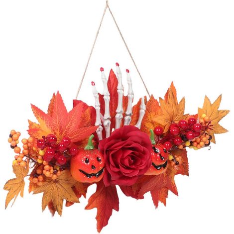 Couronne d'Halloween, guirlande d'automne pour décoration automnale, 4 pièces, citrouille et feuilles d'érable (1/5)