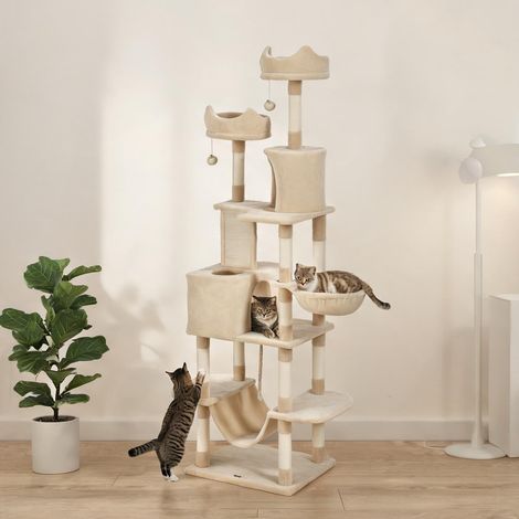 Arbre à chat beige en truciolato peluche 60 x 50 x 206 cm (1/5)