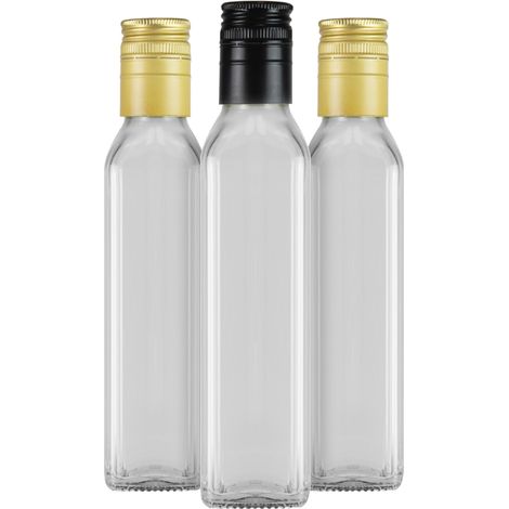 Bouteille MARASCA SQUARE TRANSPARENTE de 250 ml pour huile d'olive, teintures, vin, jus (1/5)