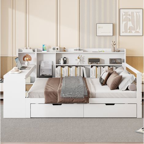 letto contenitore 140x200 con scrivania e USB bianco OKMYHOME (1/5)