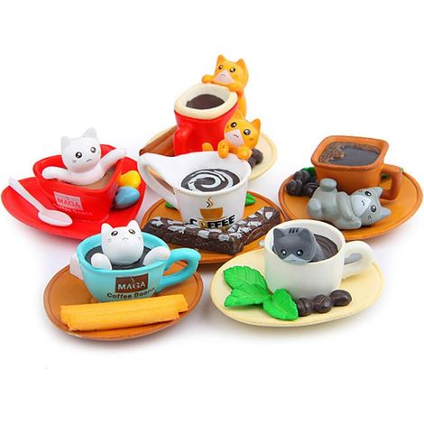 Lot de 6 aimants adhésifs 3D amusants et mignons représentant des chats à café, pour réfrigérateur ou bureau. Décoration idéale pour la cuisine et le bureau. (1/5)