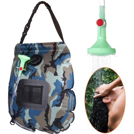 Solar Duschtasche 20 L Tragbar Heizung Duschtasche mit abnehmbarem Schlauch und Ein-Aus-Schalter Duschkopf für Camping Strand Schwimmen Outdoor Reisen Wandern Tarnung (1/5)