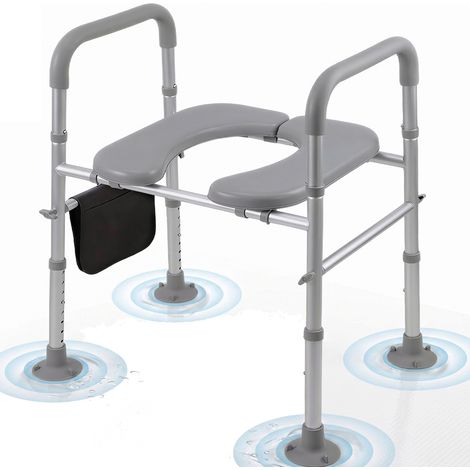 Rehausseur de Toilette avec Accoudoir, Rehausseur Toilette Adulte avec Poignée, Rehausseur WC Personnes Âgées & Adultes, Hauteur Réglable 8 Niveaux 68-85cm (1/5)