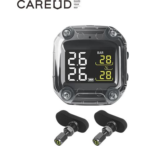 (TH) Système de surveillance de la pression des pneus sans fil pour motos et véhicules, écran LCD numérique avec deux capteurs externes/internes, installation facile (1/5)