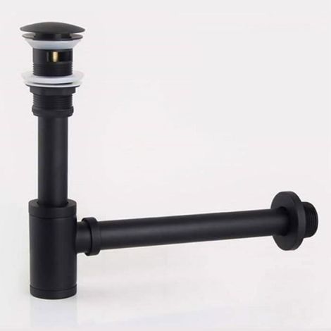 Siphon Salle De Bain - Laiton Noir - Kit Vidange Escamotable P-TRAP Avec Trop-Plein - Pour Évier - 1 Pièce (1/4)