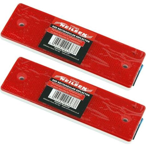 Neilsen 2pc Red Rectangluar Stickey Back Light Rear Trailer Reflectors Caravan