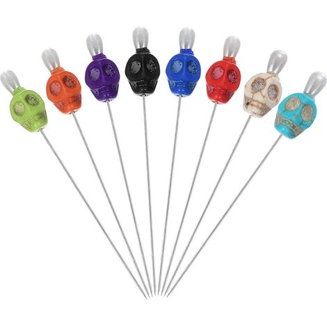 Nähnadeln mit Schädelkopf, 8 Stück, 7,5 cm, bunt, Stahl