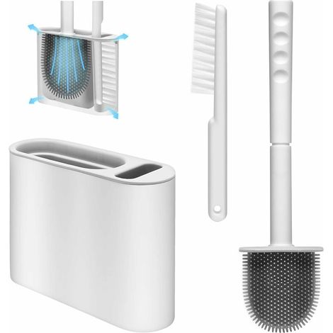 Brosse WC,Brosse Toilette et Brosse de Nettoyage Set,avec Support mural et jeu vertical de séchage rapide,Brosse WC Silicone pour salle de bains ou WC d’hôtes (Gris) (1/5)