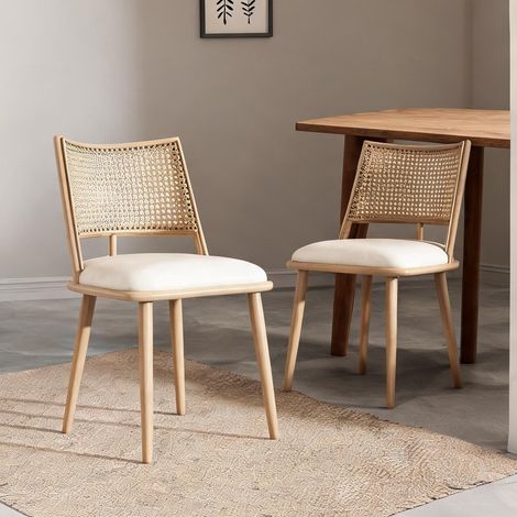 Chaises de salle à manger en rotin et PU lot de 2 beige en rattan (1/5)