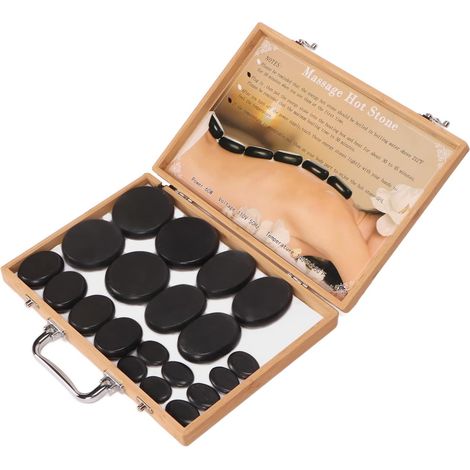 Pierres de massage ,pierres chaudes électriques pour spa émaillées 20 pièces avec boîte en bambou pour athlètes pour boutique de spa(2) (1/5)