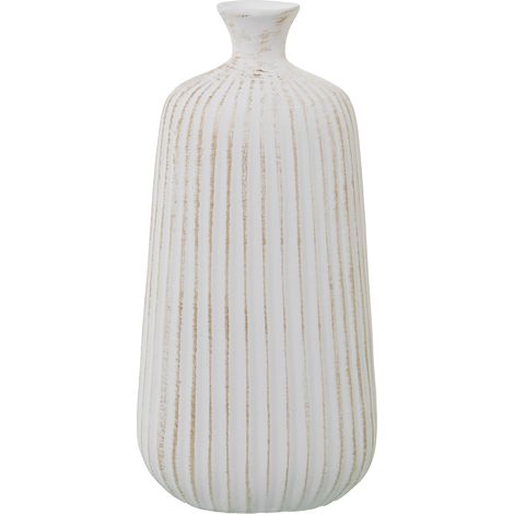 Vase Bouteille Rainures 37 Cm Céramique Mat Blanc/Or 17X12X37 Cm (1/2)