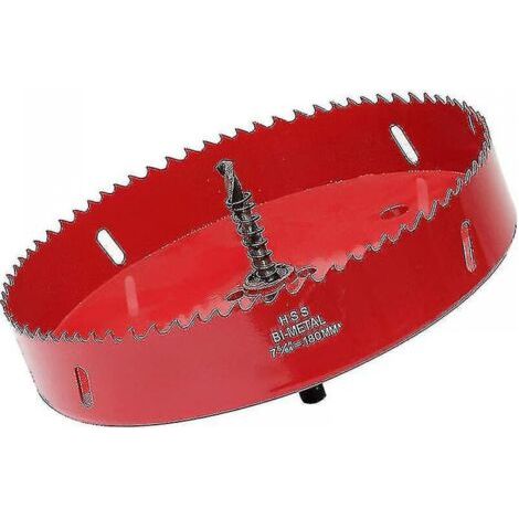 Clover Scie cloche 180 mm, acier rapide bimétallique HSS M42, coupe-trou avec tige hexagonale et foret pour bois, cloison sèche et tôle, 1 pièce, rouge