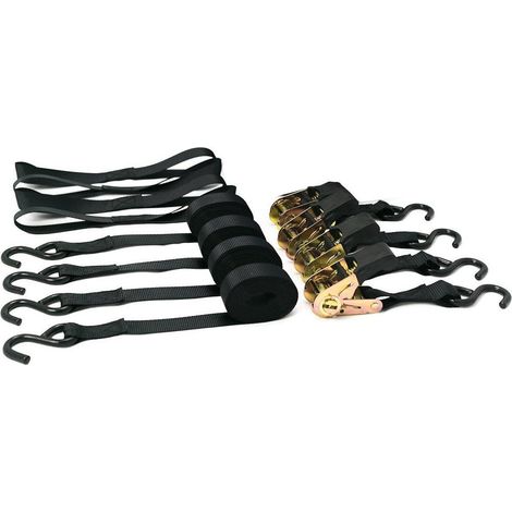 Sangles d'arrimage avec cliquet et crochet en S, lot de 4, 4.5M, sangle plate, pour moto, voiture, camping