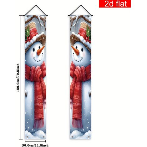 Bannière décorative à carreaux avec le Père Noël et un nouveau couplet de Noël 2026 - 180 x 30 cm - SDJDL-20