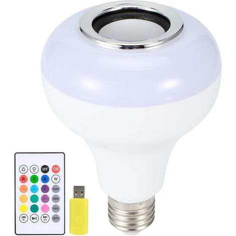Ampoule LED E26 RGB 12 W à changement de couleur, haut-parleur sans fil avec clé USB et télécommande 24 touches (1/5)
