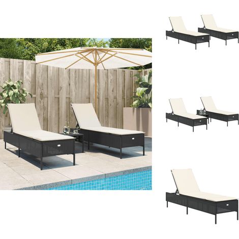 Chaises longues avec coussins lot de 2 noir résine tressée - Chaise Longue - Bain De Soleil - Fauteuil De Jardin - Mobilier De Jardin - Résine Tressée (1/5)
