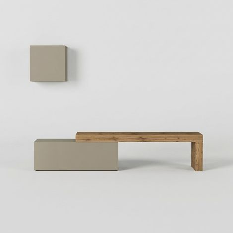 Mueble de salón con panel TV y armario colgante Chronos n°18 - Gris paloma