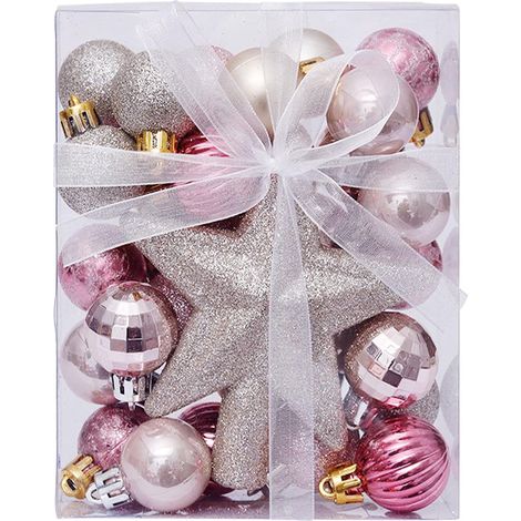 Boules De Noël - 30 Pièces - Diamètre 3 Cm - En Plastique Incassable - Pour Décoration Arbre Noël Mariage Fête Intérieur Extérieur - Rose (1/5)