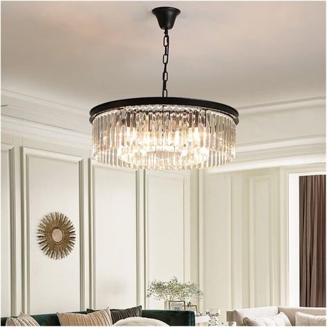 Lustres, Lustre En Cristal Style Loft Industriel Vintage, Suspension Noire Pour Escalier Ou Salle À Manger, Abat-Jour En Cristal K9, Luminaire, Suspension Nordique (D40Cm 4 Lumières) (1/5)