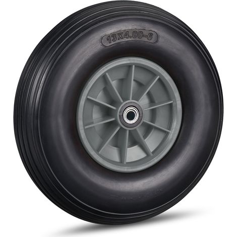 Relaxdays Ruota per Carriola 4.00-6, Gomma Piena e Cerchione in Plastica, 3 Adattatori, Max 100 kg, in Nero Grigio (1/5)