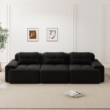 3-Sitzer modulare Eckcouch 293 x 104 x 69 cm aus schwarzem Cord, ohne Montage HAVRYA (1/5)