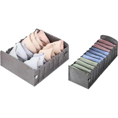 Lot de 2 boîtes de rangement pliables pour chaussettes, soutiens-gorge et sous-vêtements, avec séparateurs, pour tiroirs et armoire. Outil de rangement pour vêtements et accessoires ménagers. (1/5)