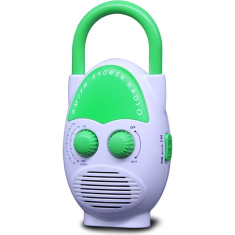 BEBUSINGOTO Wasserdichtes Duschradio mit einstellbarer Lautstärke, tragbarer Mini-Lautsprecher, AM/FM-Radio mit Batteriebetrieb und Tasten für das Badezimmer (1/4)