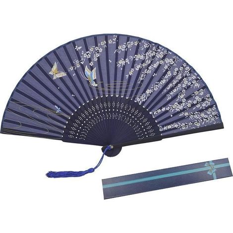 Éventail Pliant en Soie et Bambou de Style Japonais Sakura Motifs de Papillons Décoration Maison DIY Mur de Bureau Cosplay (1/4)