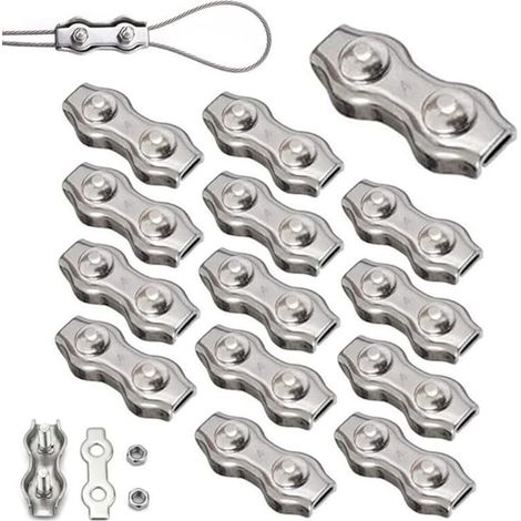 14 Pièces Duplex Clips M4 Câble Métallique Clips Inoxydable 304 Pinces Duplex pour Gréement de Câble Métallique de 4 mm