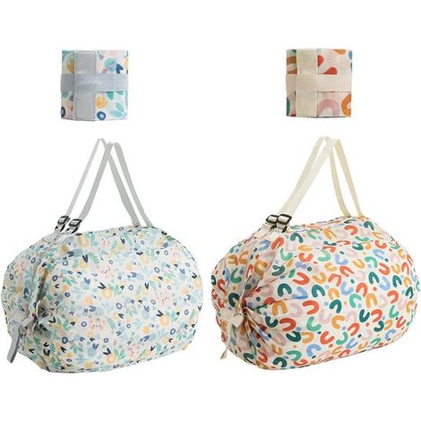 Bolsas de compra plegables y reutilizables de 2 piezas – Asas ajustables reforzadas (Diseño de flores y letras) (1/5)