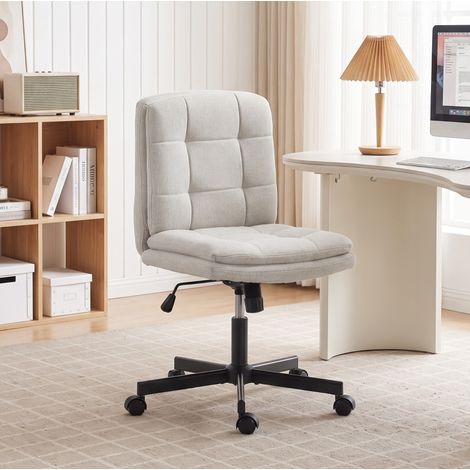 MODFU – Sedia da ufficio girevole senza braccioli in poliestere con altezza regolabile 49-59 cm, basculante, schiuma HD e portata 120 kg – Grigio chiaro (1/5)