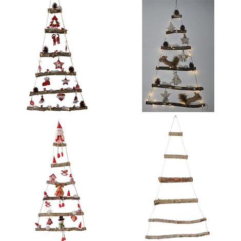 Albero di natale tronco rami in legno quadro a parete salvaspazio casa con luci addobbi natalizi pigne naturali idea regalo - colorigenerali: Albero con pupazzetti e luci (1/5)