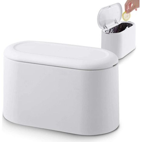 Couvercle De Presse Poubelle Rubbish Dustbin Push Trash Can Table Poubelle Blanche Mini Corbeille De Comptoir Petite Poubelle De Table Pour Cuisine Salle De Bain Bureau Lit Anti-Odeur (1/5)