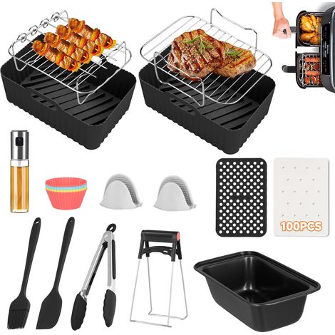 Lot de 14 accessoires pour friteuse à air chaud, lot XL d'accessoires pour friteuse à air chaud avec moules en silicone, compatible avec les friteuses à air chaud à double compartiment de 8 L, 8,5 L e (1/5)