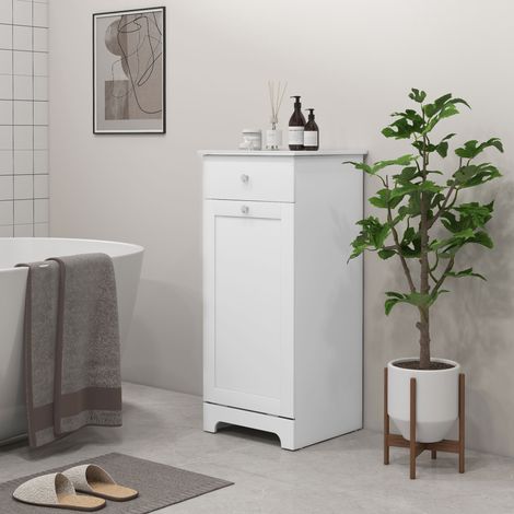 Badezimmerschrank mit Wäschekorb, Aufbewahrungseinheit mit Schublade – 40 cm (B) x 40 cm (T) x 90,5 cm (H) – weiß