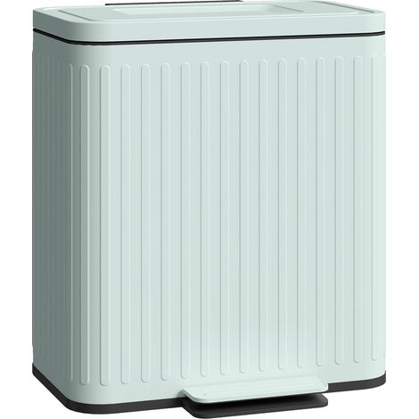 Poubelle de cuisine, 2 compartiments de 20 L, tri sélectif efficace, pédale, plastique et métal, verte