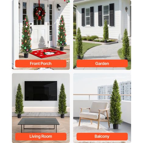 VEVOR Artificial Topiary Cedar Trees, 2 Set 1524mm Faux Pine Shrubs Plants, Fake Silk Tree Look Real, Easy Assembly for Decor Front Porch Outdoor Patio Garden Balcony Backyard Indoor Office (1/4)