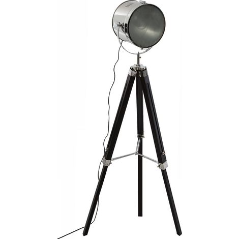 Lampadaire en métal / bois noir - H152 -PEGANE- (1/3)