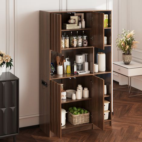 Meuble de rangement haut cuisine avec éclairage LED, armoire électrique intégrée, bibliothèque vitrée pour salon et salle à manger, étagère polyvalente, 180 x 105 x 40 cm (1/5)