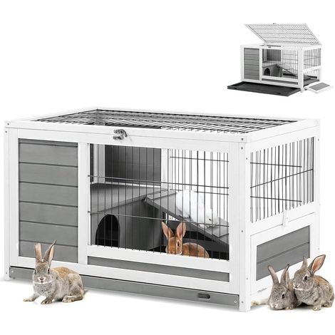 YODOLLA Hasenstall Kaninchenstall Kleintierhaus, 90 cm Meerschweinchenkäfige mit Auslauf, Indoor-Kaninchenkäfig