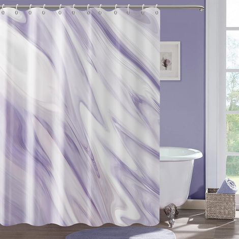 Rideau de Douche, 180x240cm, Art Abstrait Moderne Marbre Violet Vague Luxe Tissu Imperméable Rideau de Salle de Bain Lavable en Machine avec Crochets (1/4)