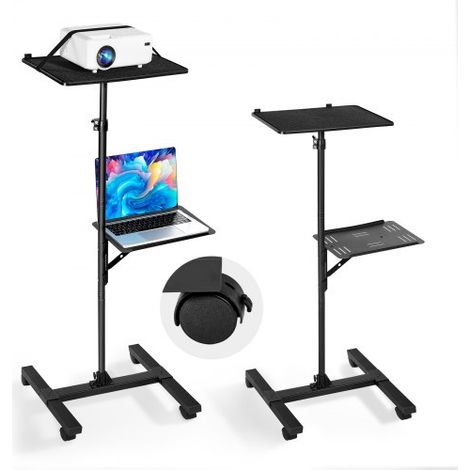 Soporte Proyector Suelo Portátil, Altura Ajustable desde 860 a 1360 mm, con 2 Bandejas de Carga 5 kg, 360° Rotación, Compatible con Portátiles y Micrófonos, para Casa Oficina Escenario Reuniones (1/5)