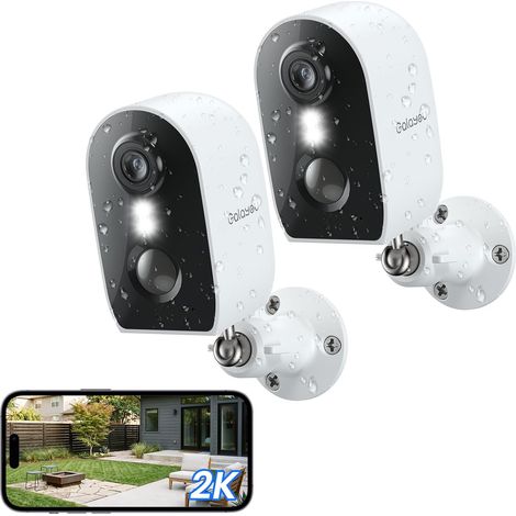 Camera Surveillance WiFi Exterieure sans Fil - 2K Camera Exterieur/Interieur, Alerte Détection PIR, Vision Nocturne Couleur, Sirène Intelligente, Audio Bidirectionnel, Étanche IP65, Lot de 2 (1/5)